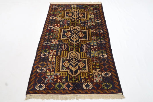 113 x 190 cm | Baluch Afghan Tribal Hand Knotted Veg Dye Wool carpet