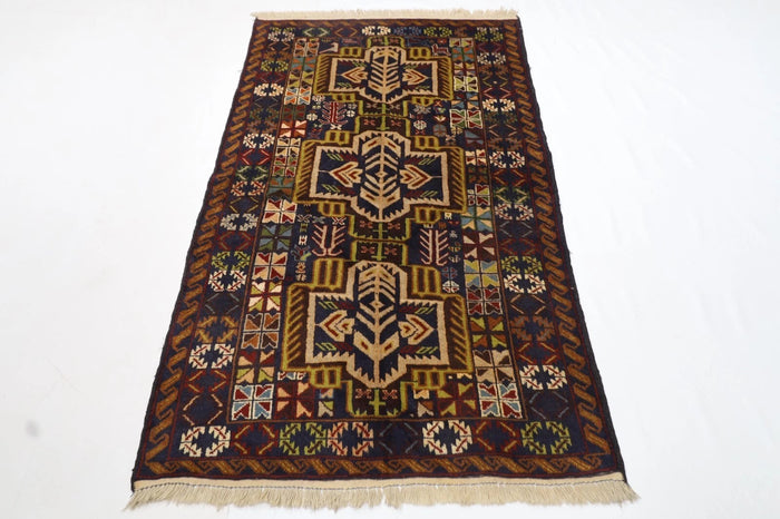113 x 190 cm | Baluch Afghan Tribal Hand Knotted Veg Dye Wool carpet