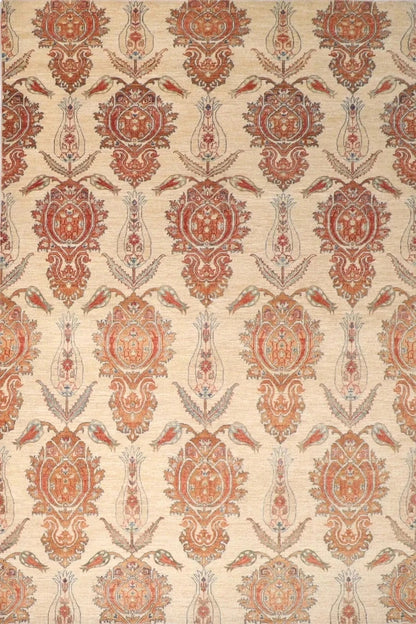 193 x 280 cm | Suzani Beige Afghan Tribal Hand Knotted Veg Dye Wool Carpet