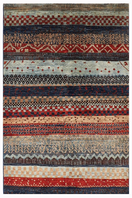 127 x 173 cm | Striped Afghan Tribal Hand Knotted Veg Dye Wool carpet