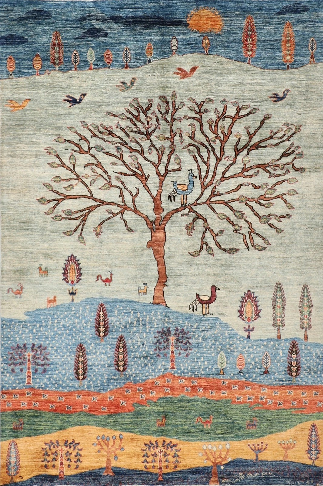 176 x 242 cm | Landscape Afghan Tribal Hand Knotted Veg Dye Wool Carpet