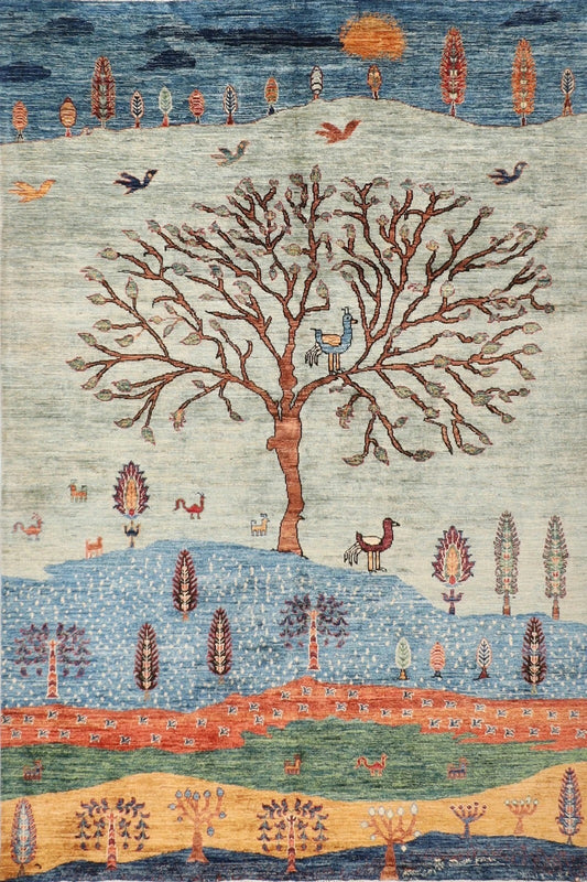 176 x 242 cm | Landscape Afghan Tribal Hand Knotted Veg Dye Wool Carpet