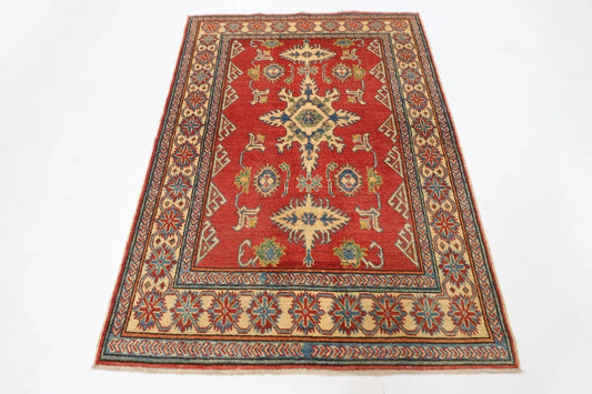 122 x 176 cm | Kazak Afghan Tribal Hand Knotted Veg Dye Wool carpet