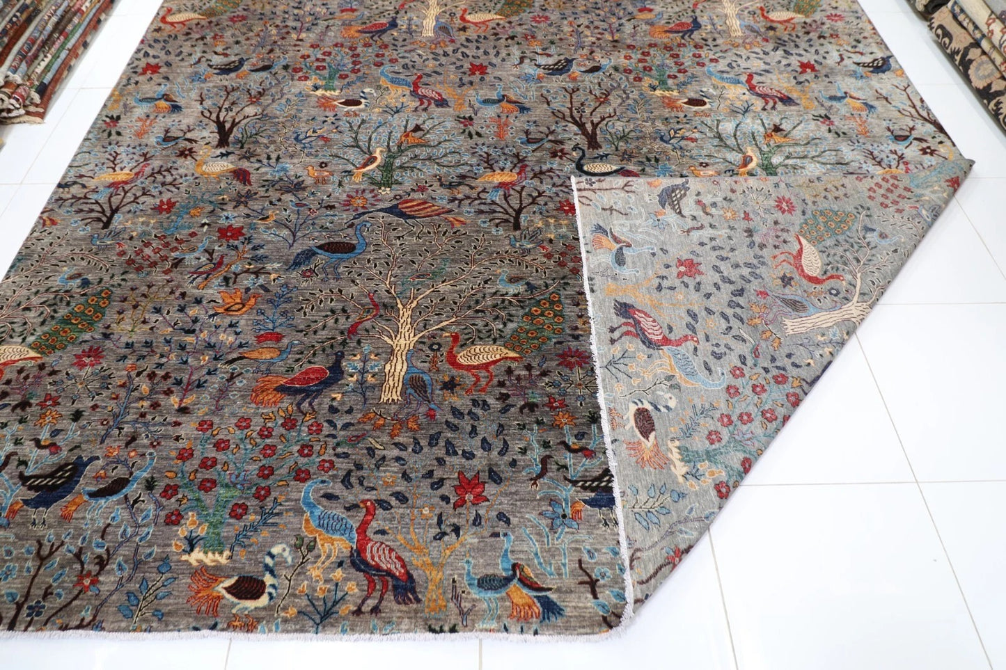 361 x 537 cm | Birds Afghan Tribal Hand Knotted Carpet