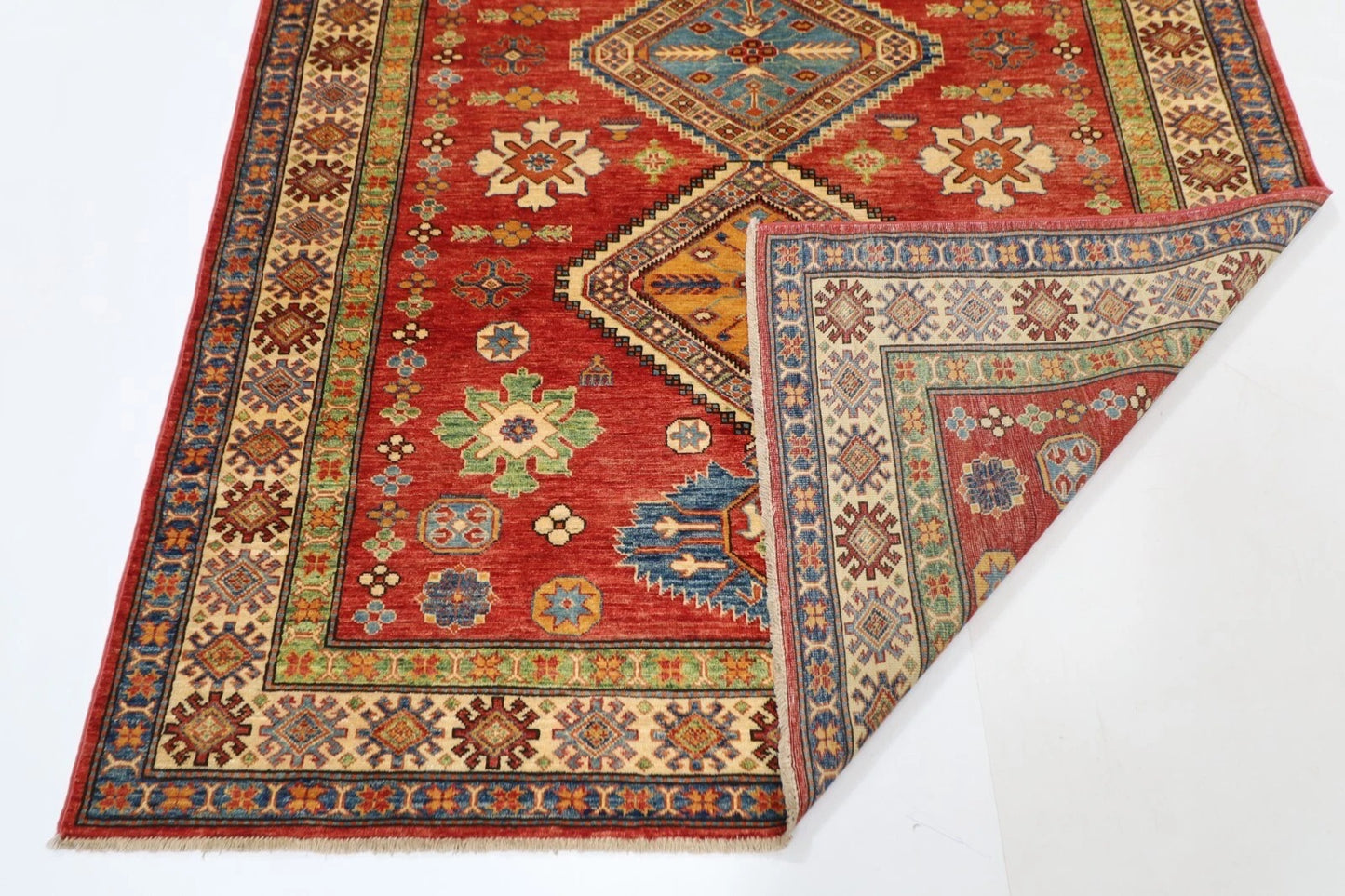 170 x 242 cm | Kazak Afghan Tribal Hand Knotted Veg Dye Wool Carpet