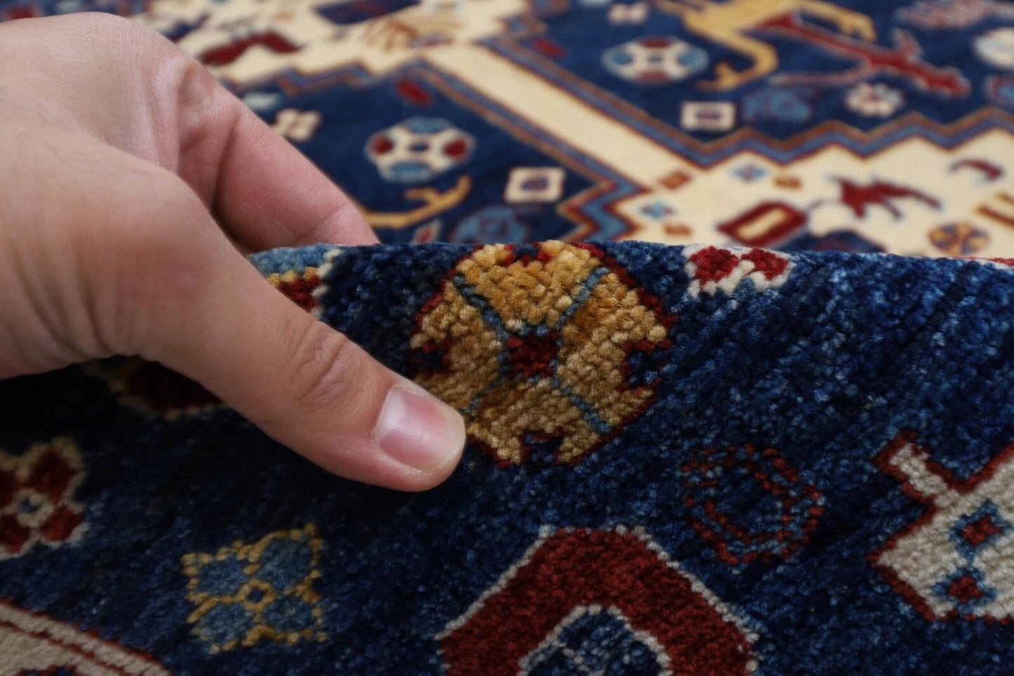 163 x 203 cm | Navy Afghan Tribal Hand Knotted Veg Dye Wool carpet