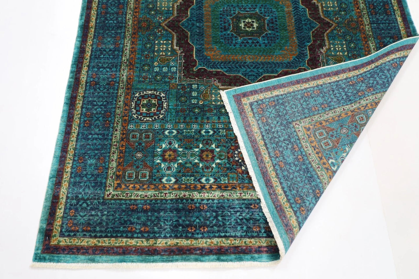 157 x 206 cm | Mamluk Turquoise Afghan Tribal Hand Knotted Veg Dye Wool carpet