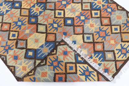 152 x 205 cm | Flat Weave Afghan Tribal Hand Knotted Veg Dye Wool Kilim