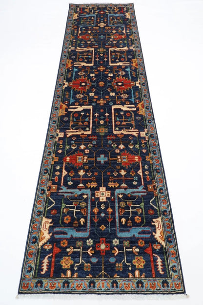 84 x 305 cm | Navy Blue Afghan Tribal Hand Knotted Wool Runner