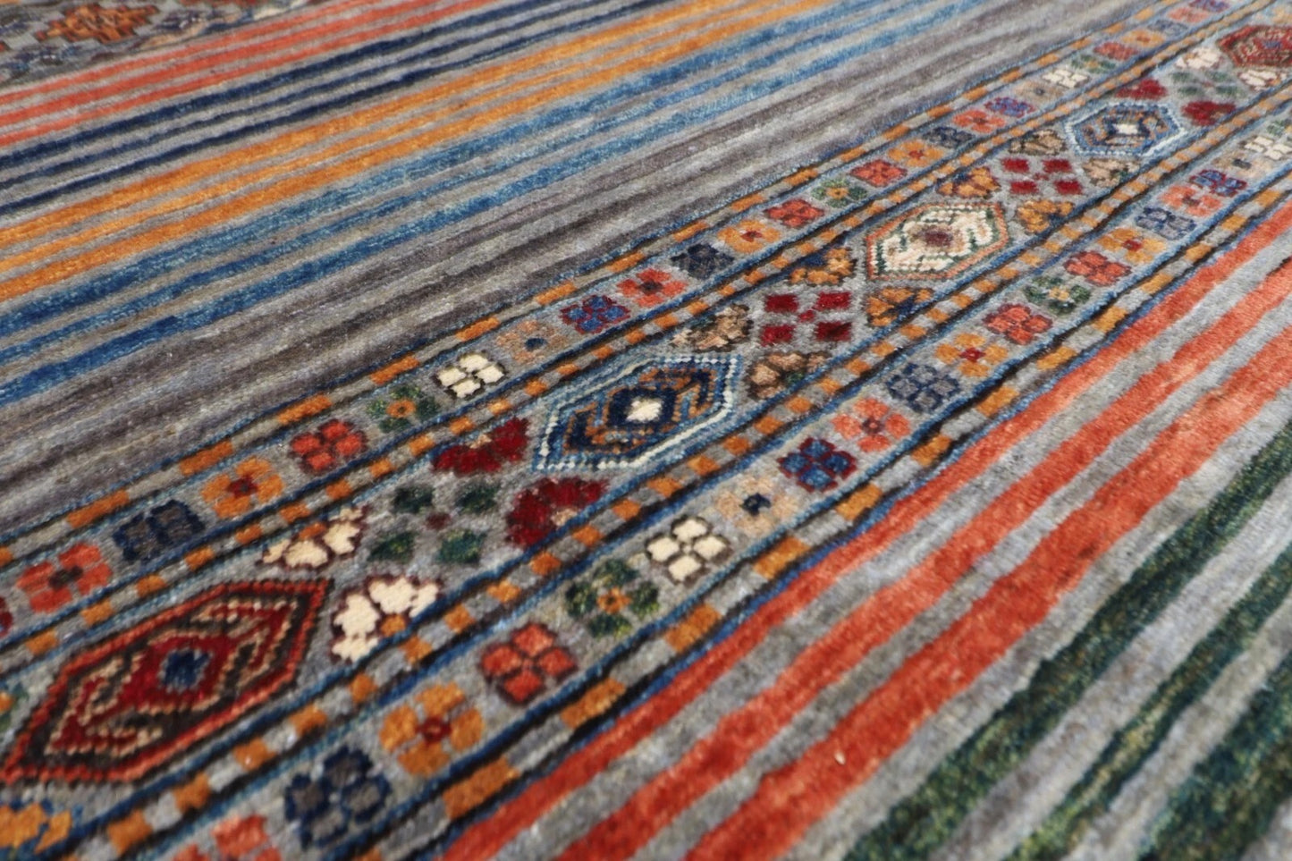 175 x 240 cm | Striped Afghan Tribal Hand Knotted Veg Dye Wool Carpet