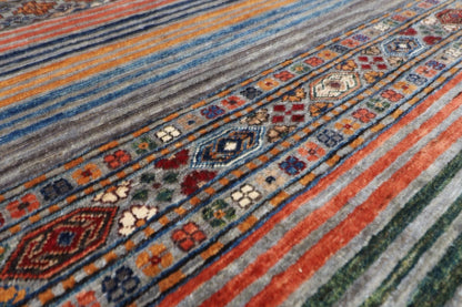 175 x 240 cm | Striped Afghan Tribal Hand Knotted Veg Dye Wool Carpet