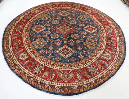 276 x 288 cm | Kazak Afghan Tribal Hand Knotted Wool Round Carpet