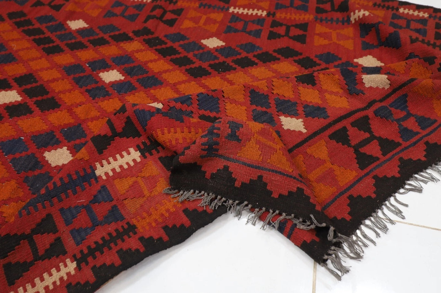 176 x 252 cm | Flat Weaved Afghan Tribal Hand Knotted Veg Dye Wool Carpet