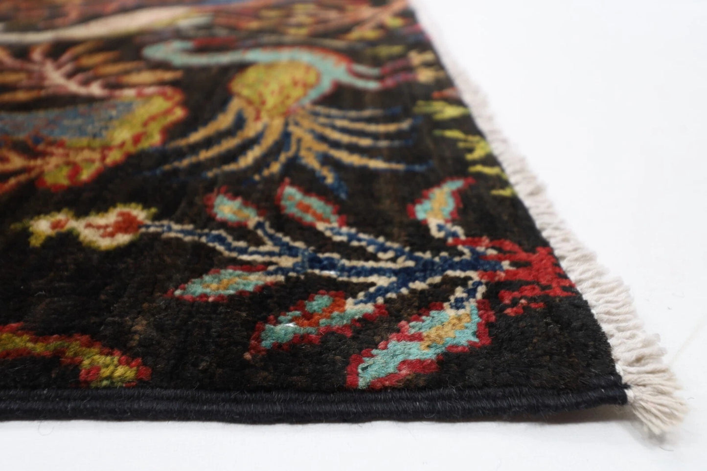 306 x 421 cm | Birds Black Afghan Hand Knotted Carpet