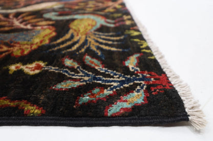 306 x 421 cm | Birds Black Afghan Hand Knotted Carpet