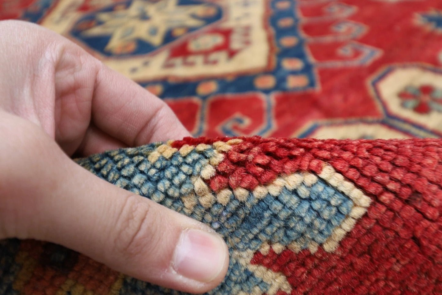 175 x 231 cm | Kazak Afghan Tribal Hand Knotted Veg Dye Wool Carpet