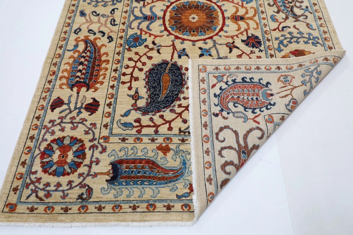 184 x 268 cm |  Suzani Beige Afghan Tribal Hand Knotted Veg Dye Wool carpet