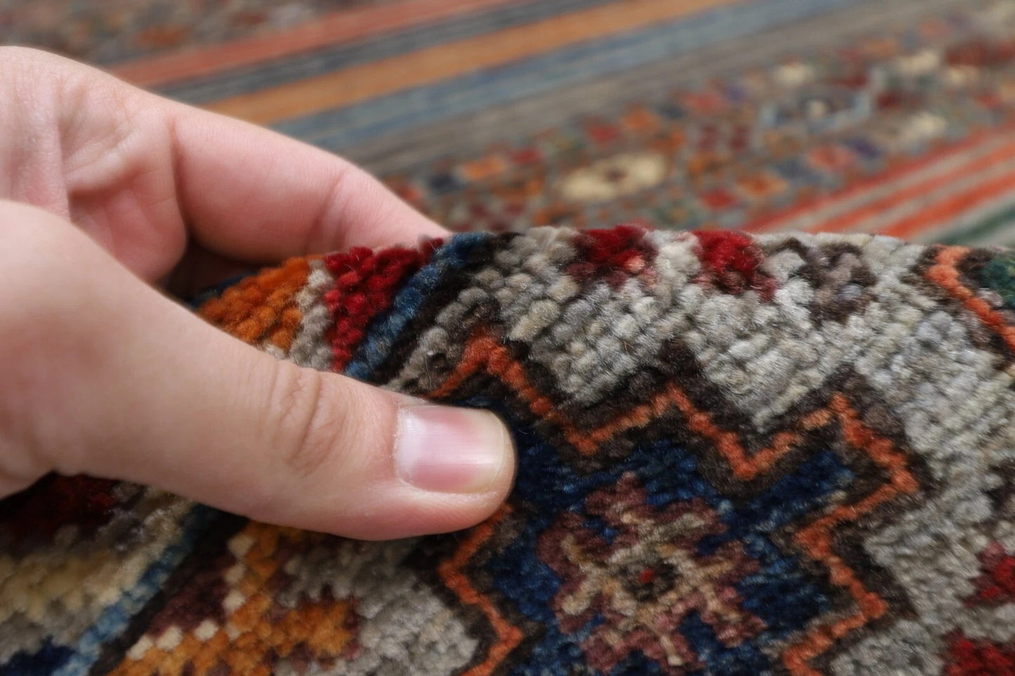 175 x 240 cm | Striped Afghan Tribal Hand Knotted Veg Dye Wool Carpet