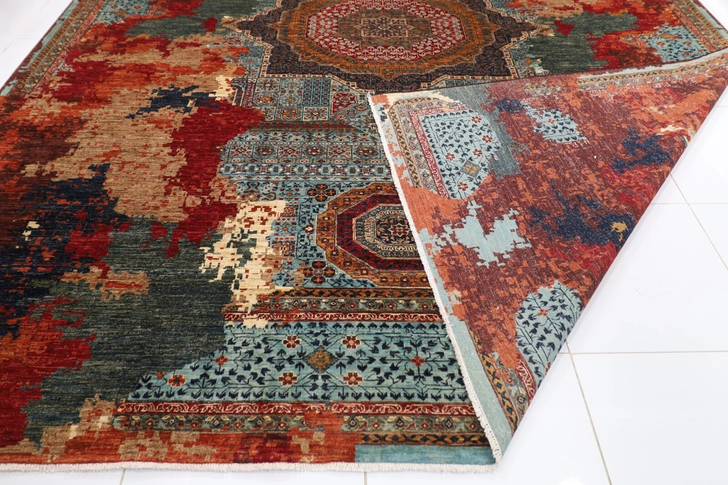 363 x 452 cm | Abstract Mamluk Afghan Tribal Hand Knotted Carpet