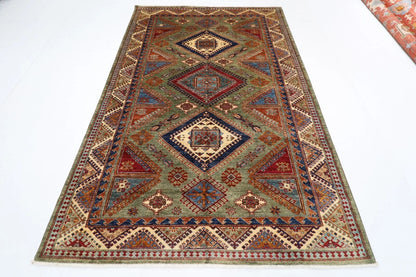 183 x 270 cm |  Kazak Green Afghan Tribal Hand Knotted Veg Dye Wool carpet