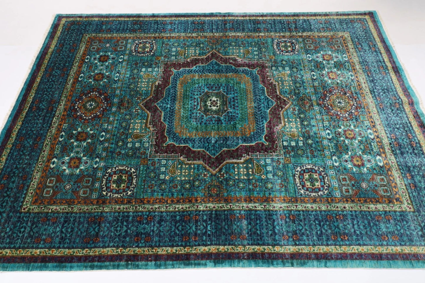 157 x 206 cm | Mamluk Turquoise Afghan Tribal Hand Knotted Veg Dye Wool carpet