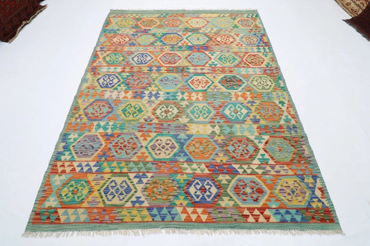 187 x 244 cm | Flat Weaved Afghan Tribal Hand Knotted Veg Dye Wool Carpet