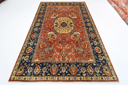 197 x 298 cm | Orange Afghan Tribal Hand Knotted Carpet