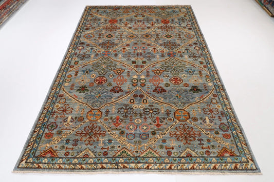 182 x 270 cm |  Gray Afghan Tribal Hand Knotted Veg Dye Wool carpet