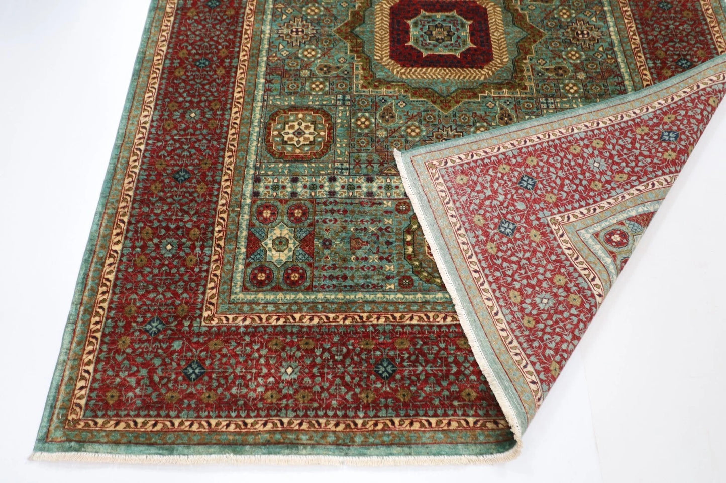 179 x 241 cm | Mamluk Afghan Tribal Hand Knotted Veg Dye Wool Carpet