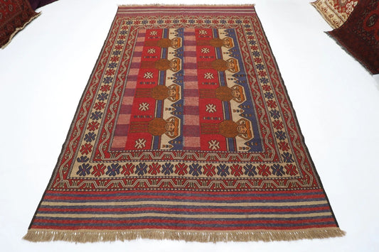 192 x 271 cm | Barjesta Flat Weaved Afghan Tribal Hand Knotted Wool Carpet kilim