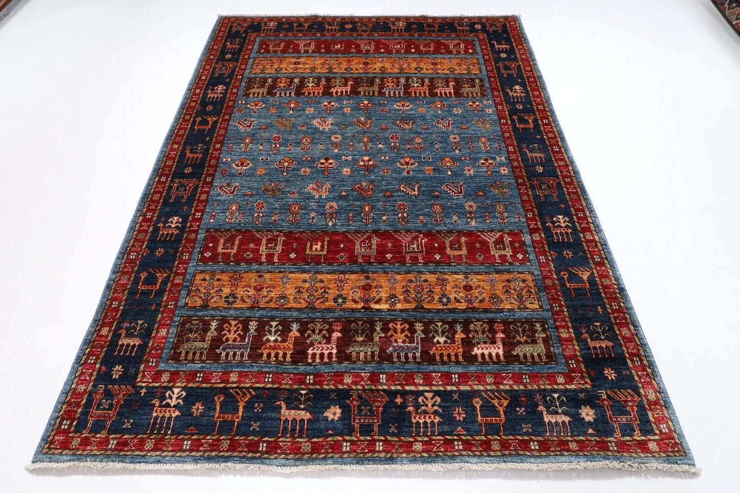 171 x 240 cm | Animal Afghan Tribal Hand Knotted Veg Dye Wool Carpet