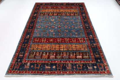 171 x 240 cm | Animal Afghan Tribal Hand Knotted Veg Dye Wool Carpet