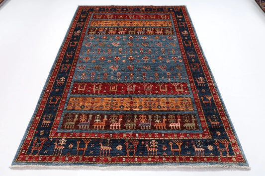 171 x 240 cm | Animal Afghan Tribal Hand Knotted Veg Dye Wool Carpet