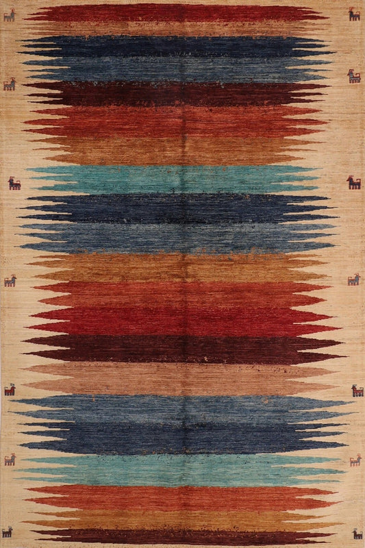 200 x 308 cm | Striped Gabbeh Afghan Tribal Hand Knotted Carpet