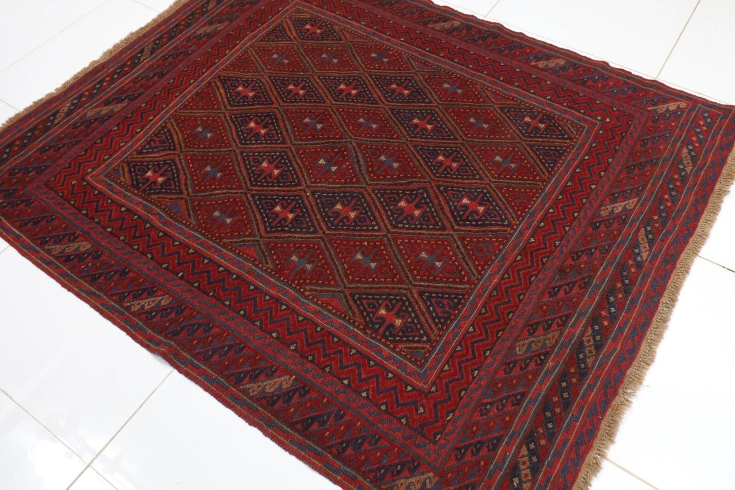 153 x 182 cm | Accent Afghan Tribal Hand Knotted Veg Dye Wool Carpet
