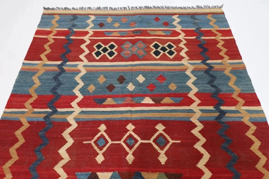 154 x 256 cm | Flat Weaved Afghan Tribal Hand Knotted Veg Dye Wool Carpet