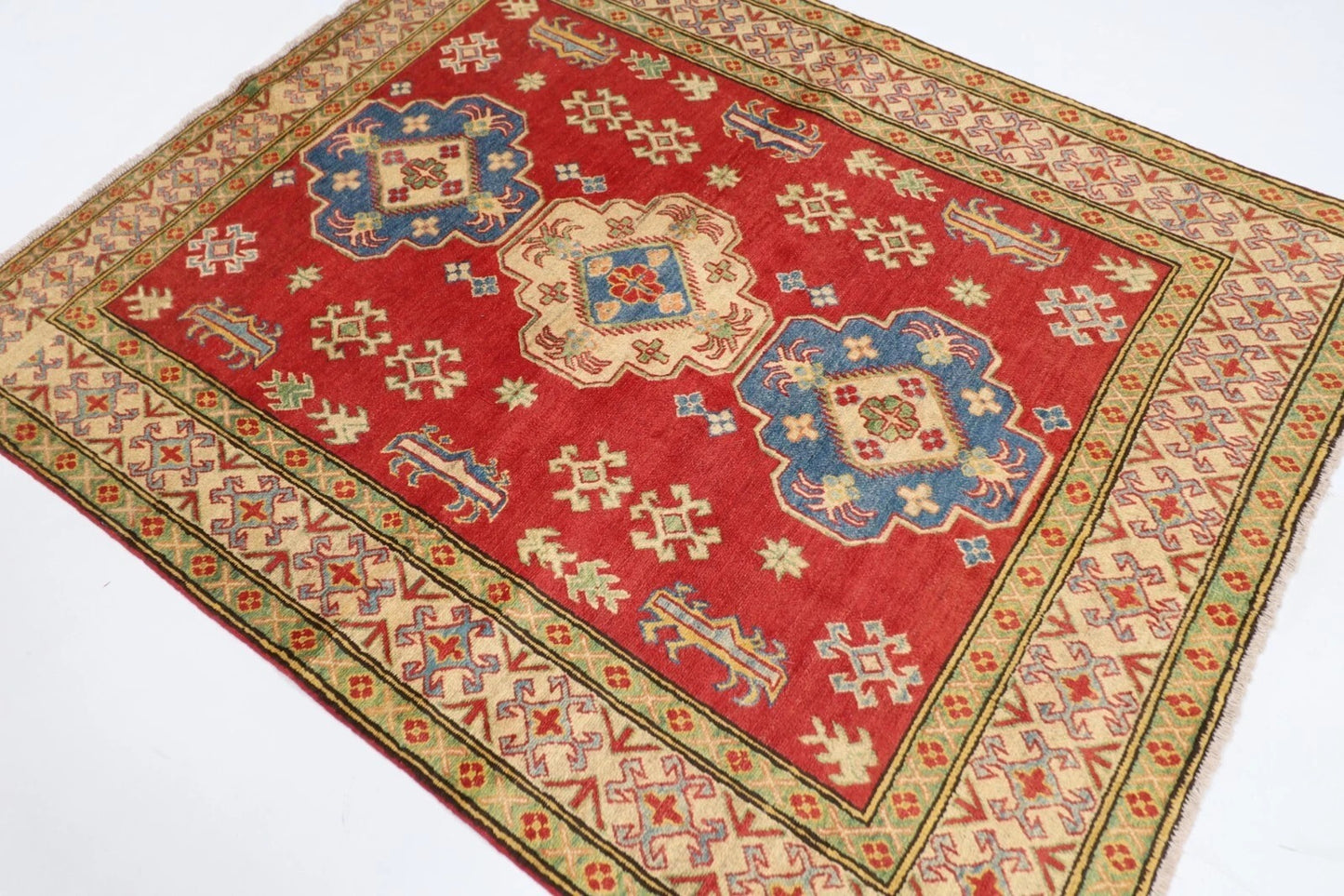 147 x 177 cm | Kazak Tribal Hand Knotted Veg Dye Wool Carpet