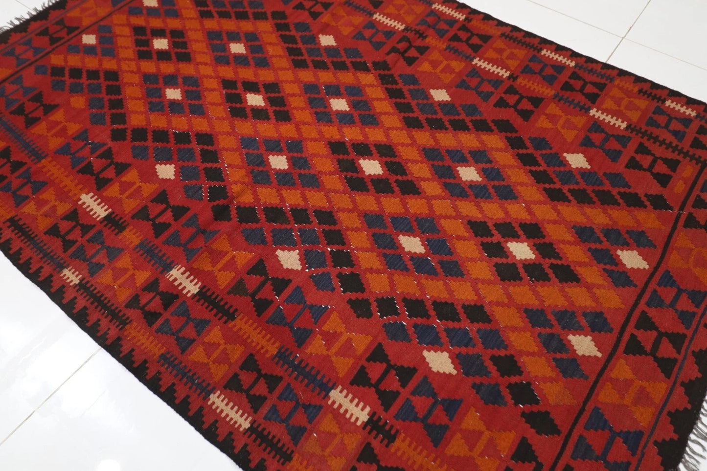 176 x 252 cm | Flat Weaved Afghan Tribal Hand Knotted Veg Dye Wool Carpet