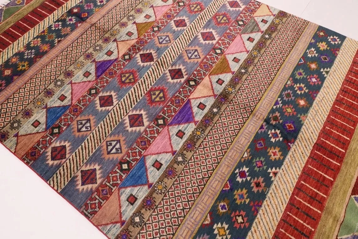 202 x 298 cm | Striped Gabbeh Afghan Tribal Hand Knotted Carpet