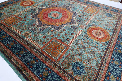 363 x 449 cm | Mamluk Turquoise Afghan Tribal Hand Knotted Carpet