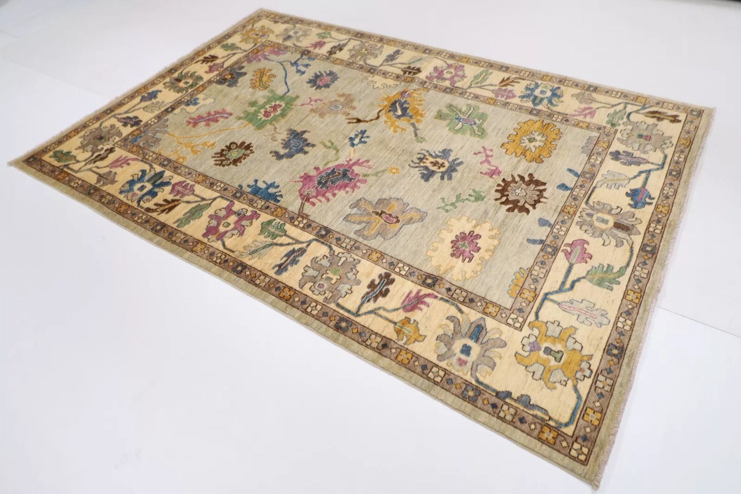 183 x 269 cm | Oushak Gray Afghan Tribal Hand Knotted Veg Dye Wool Carpet