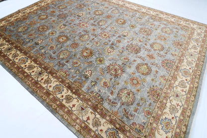 276 x 360 cm | Blueish Grey Afghan Tribal Hand Knotted Carpet