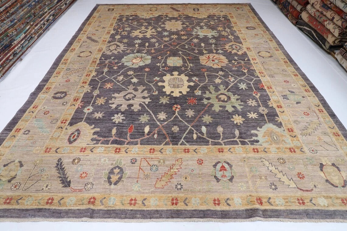 311 x 425 cm | Oushak Grey Afghan Tribal Hand Knotted Carpet