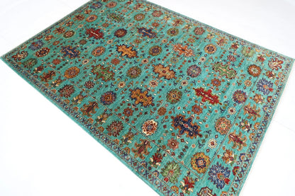 172 x 241 cm | Turquoise Afghan Tribal Hand Knotted Veg Dye Wool Carpet
