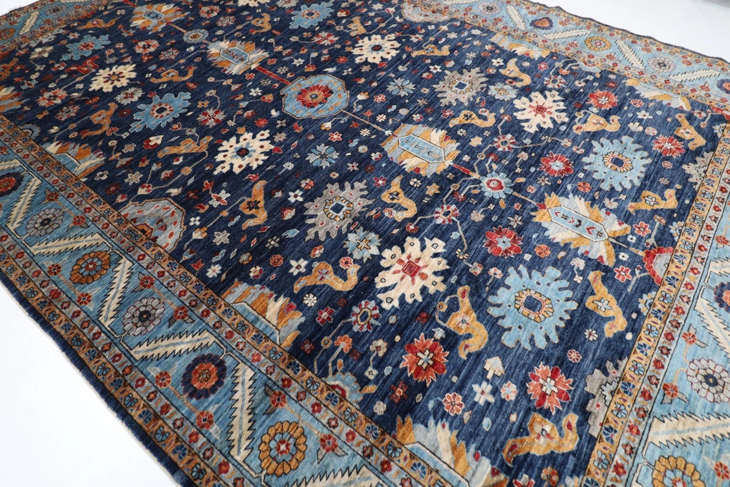 297 x 425 cm | Aryana Navy Afghan Hand Knotted Carpet