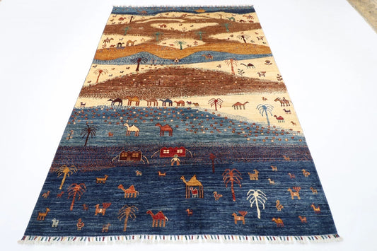 180 x 257 cm | Landscape Animal Afghan Tribal Hand Knotted Veg Dye Wool Carpet