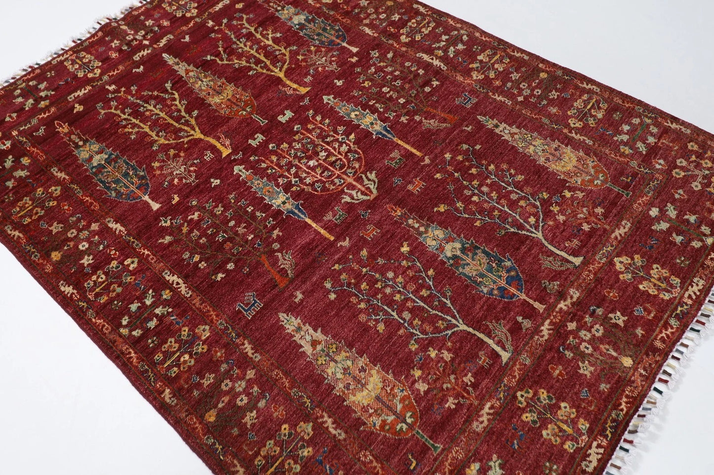 155 x 204 cm | Tree Afghan Tribal Hand Knotted Veg Dye Wool Carpet