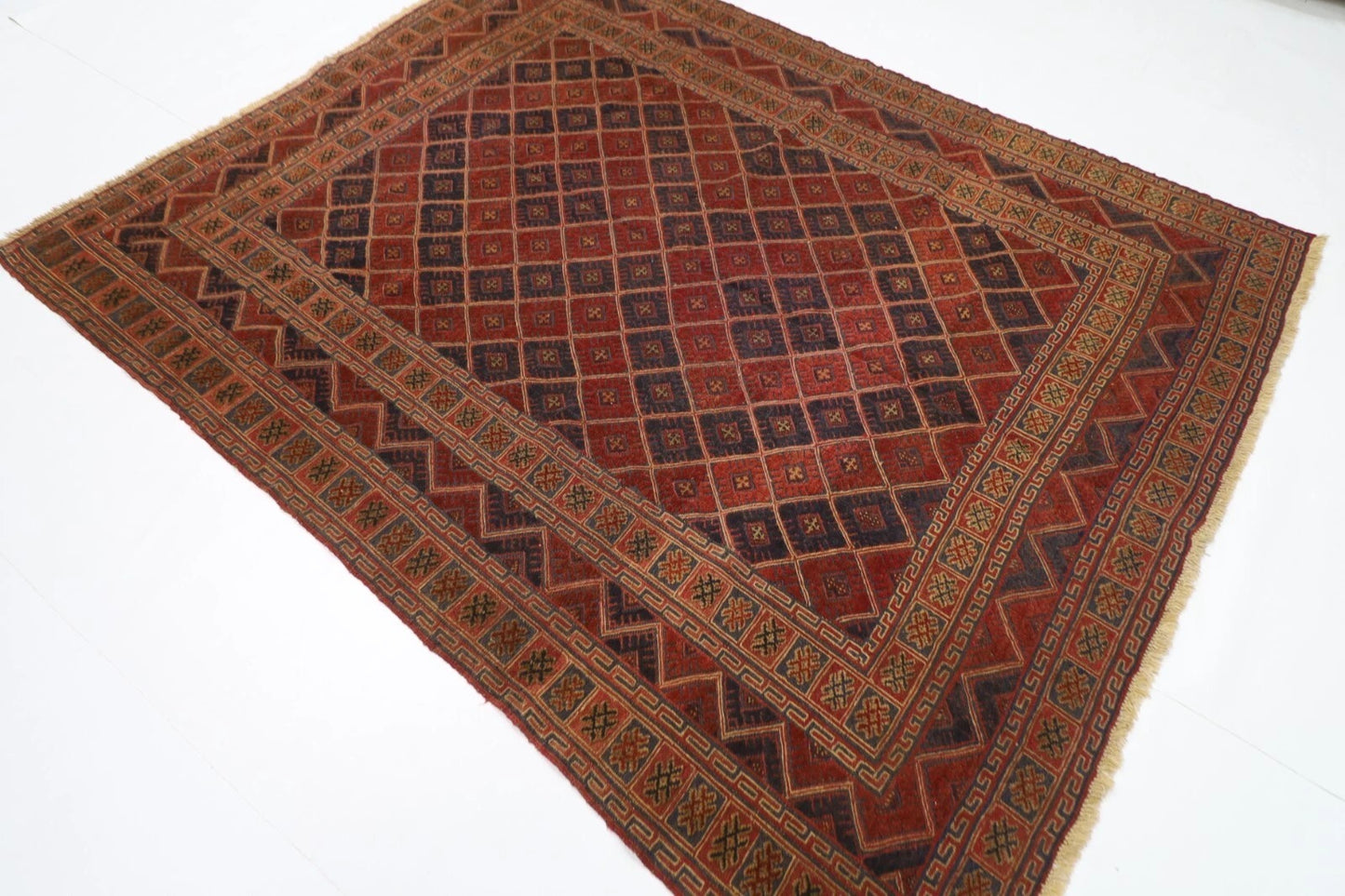 196 x 248 cm | Vintage Afghan Tribal Hand Knotted Veg Dye Wool Carpet