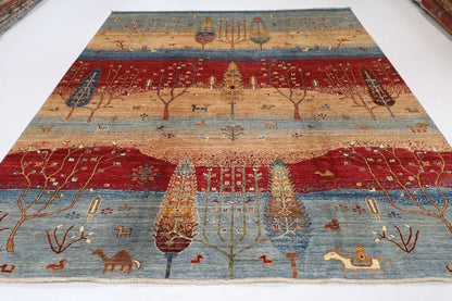 253 x 301 cm | Landscape Afghan Tribal Hand Knotted Carpet
