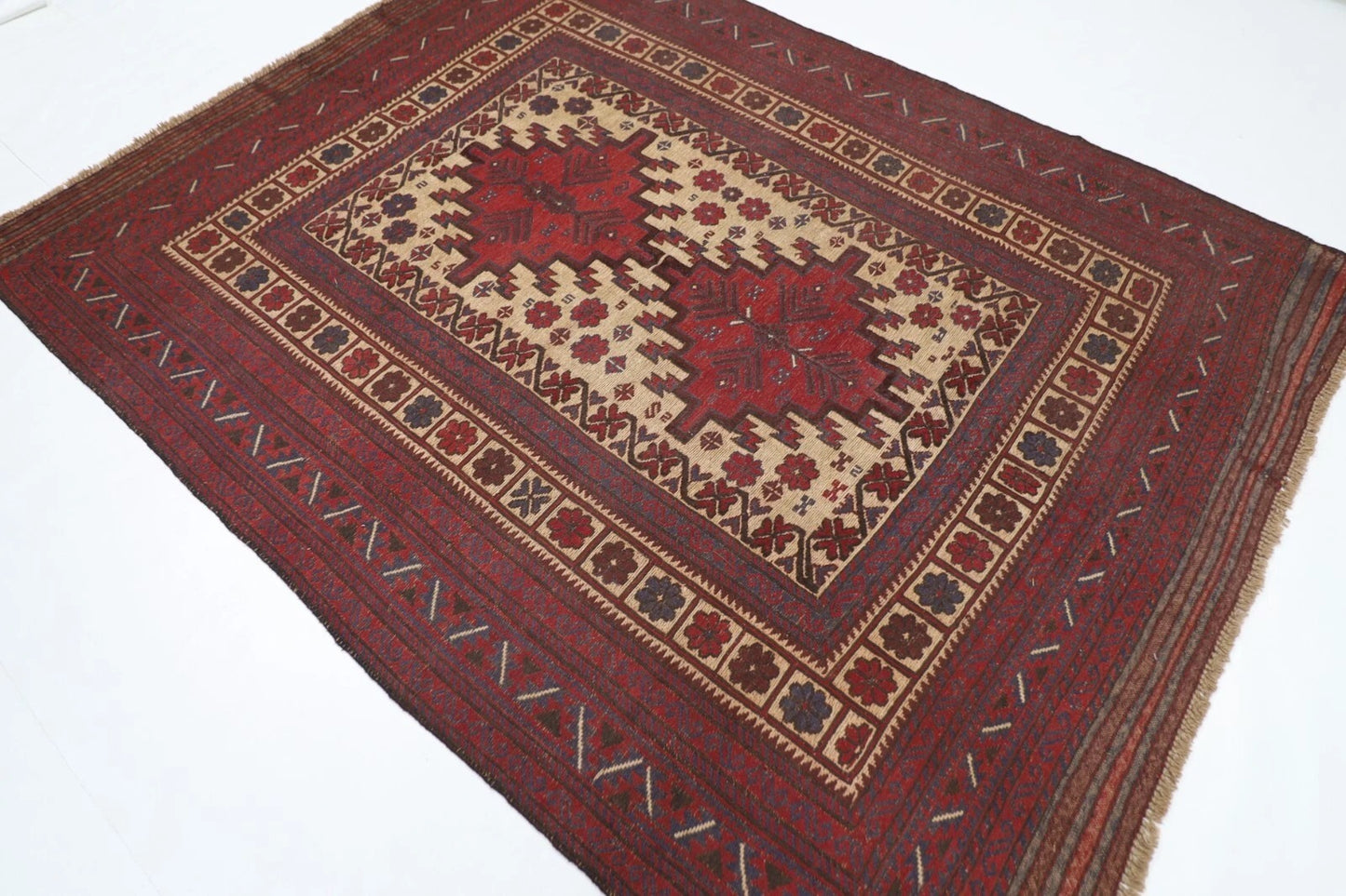 190 x 248 cm | Vintage Kilim Afghan Tribal Hand Knotted Veg Dye Wool Carpet
